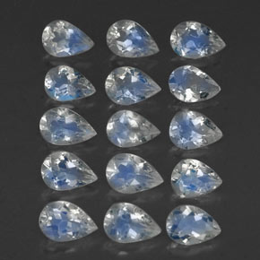 天然白色彩虹月光石，梨形，6×4.1毫米，透明