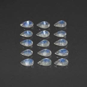 天然白色彩虹月光石，梨形，6×4.1毫米，透明