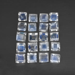 天然白色彩虹月光石，方形，3×3毫米，透明