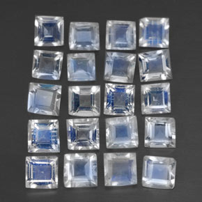 天然白色彩虹月光石，方形，3×3毫米，透明