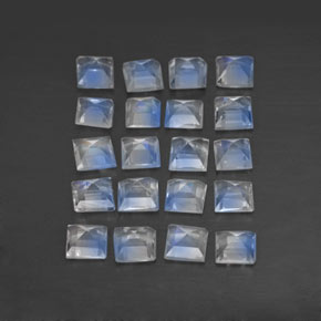 天然白色彩虹月光石，方形，3×3毫米，透明