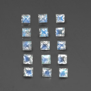 天然白色彩虹月光石，方形，3.1×3.1毫米，透明