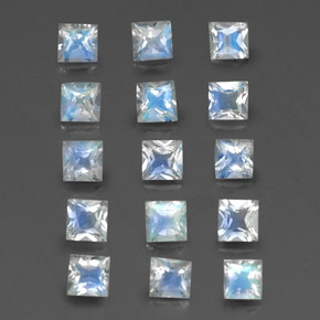 天然白色彩虹月光石，方形，3.1×3.1毫米，透明