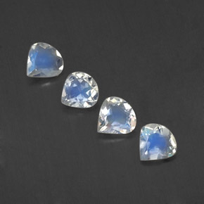 天然白色彩虹月光石，梨形，5×4.9毫米，透明