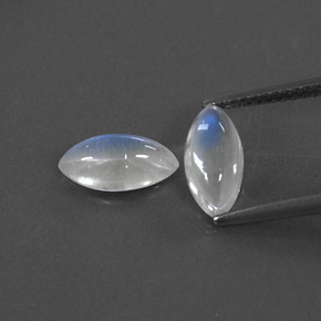 天然白色彩虹月光石，马眼形，10×5.1毫米，透明