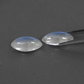 天然白色彩虹月光石，马眼形，10×5.1毫米，透明