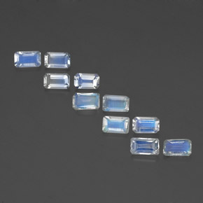 天然白色彩虹月光石，祖母绿式切割，5.1×3毫米，透明