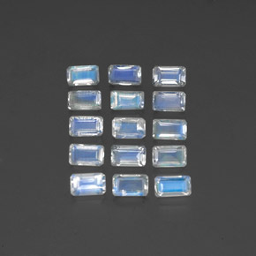 天然白色彩虹月光石，祖母绿式切割，5×3.2毫米，透明