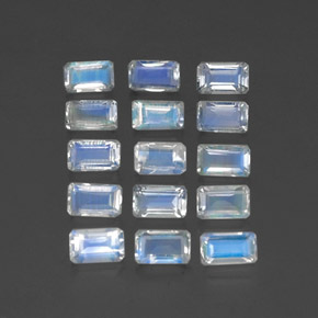 天然白色彩虹月光石，祖母绿式切割，5×3.2毫米，透明