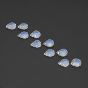 天然白色彩虹月光石，梨形，5×5毫米，透明