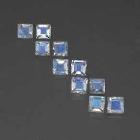 天然白色彩虹月光石，方形，4.3×4.3毫米，透明