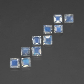 天然白色彩虹月光石，方形，4.3×4.3毫米，透明