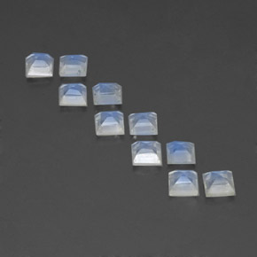 天然白色彩虹月光石，方形，4.3×4.3毫米，透明