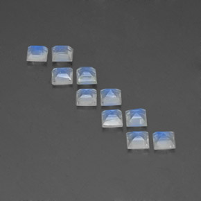 天然白色彩虹月光石，方形，4×3.9毫米，透明