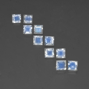 天然白色彩虹月光石，方形，4×4毫米，透明