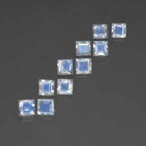 天然白色彩虹月光石，方形，4×4毫米，透明