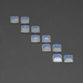天然白色彩虹月光石，方形，4×4毫米，透明