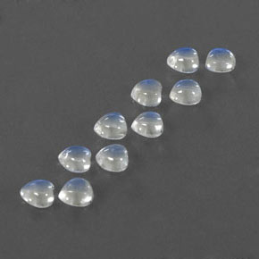 天然白色彩虹月光石，心形，4×3.9毫米，透明