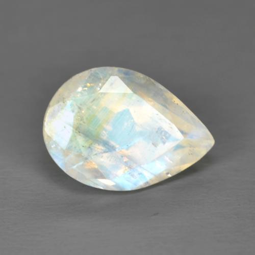 1.92克拉天然白色彩虹月光石，梨形，10×7毫米，透明