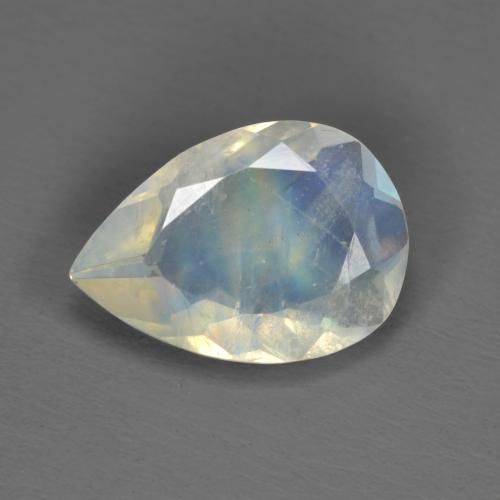 1.40克拉天然白色彩虹月光石，梨形，9.9×7毫米，透明