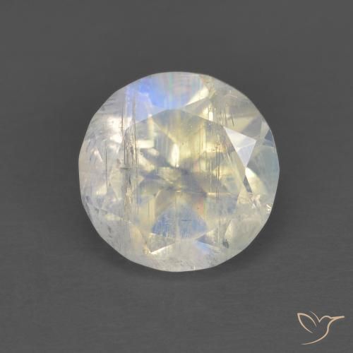 1.30ct 天然 蓝白色 彩虹月长石, 圆形的, 透明
