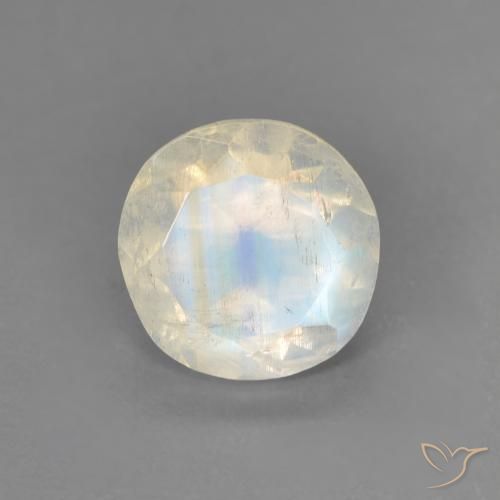 1.29ct 天然 蓝白色 彩虹月长石, 圆形的, 透明