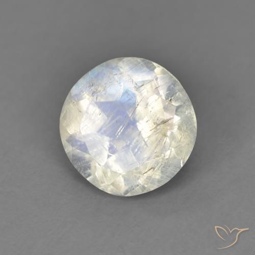 1.28ct 天然 蓝白色 彩虹月长石, 圆形的, 透明
