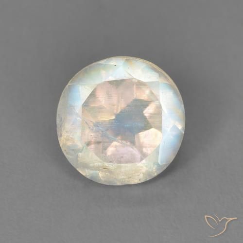 1.33ct 天然 蓝白色 彩虹月长石, 圆形的, 透明