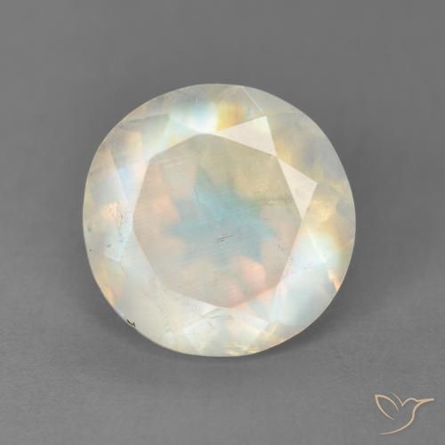 3.50ct 天然 蓝白色 彩虹月长石, 圆形的, 透明