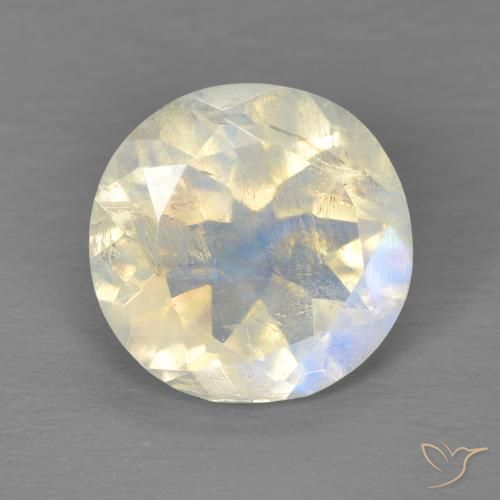 2.90ct 天然 蓝白色 彩虹月长石, 圆形的, 透明