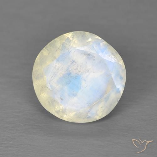 2.03ct 天然 蓝白色 彩虹月长石, 圆形的, 透明