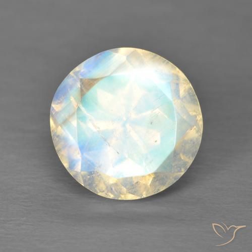 2.98ct 天然 蓝白色 彩虹月长石, 圆形的, 透明