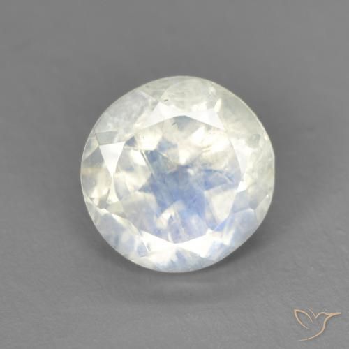 1.34ct 天然 蓝白色 彩虹月长石, 圆形的, 透明