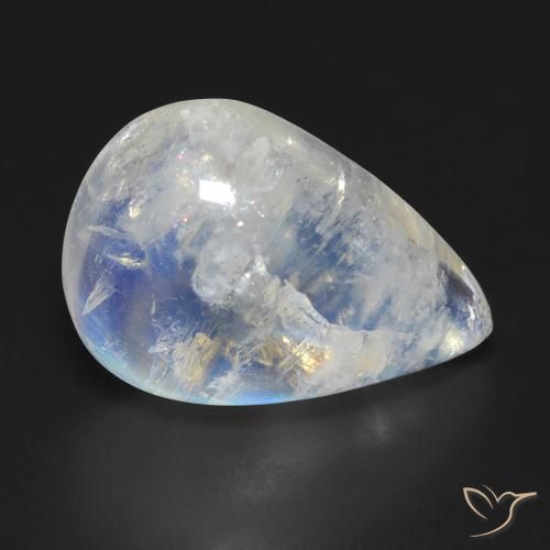 12.47ct 天然 蓝白色 彩虹月长石, 梨形, 透明