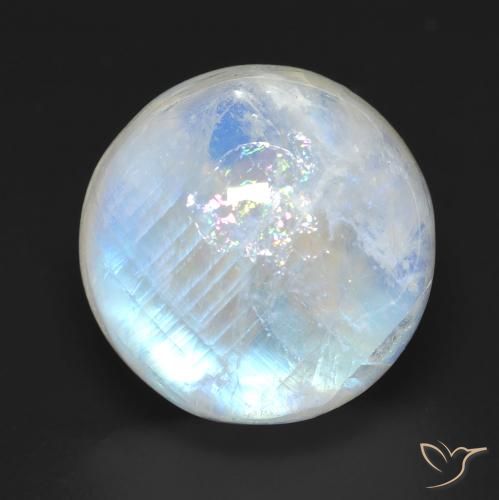 18.37ct 天然 蓝白色 彩虹月长石, 圆形的, 透明