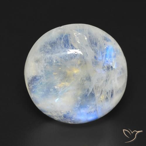 10.76ct 天然 蓝白色 彩虹月长石, 圆形的, 透明