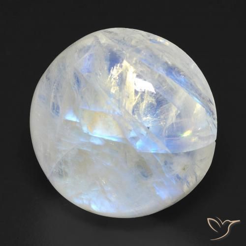 19.04ct 天然 蓝白色 彩虹月长石, 圆形的, 透明