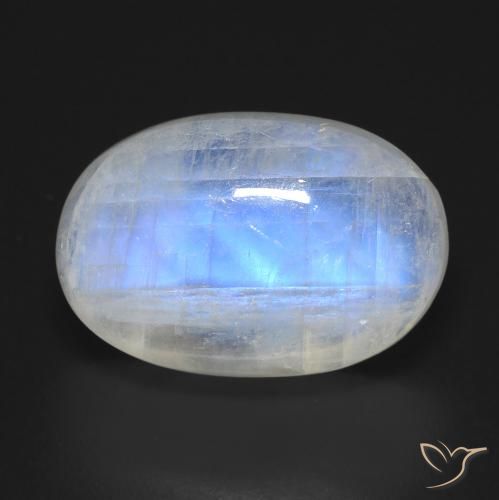 14.30ct 天然 蓝白色 彩虹月长石, 椭圆形, 透明