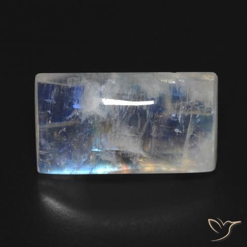 7.85ct 天然 蓝白色 彩虹月长石, 狭长方形, 透明
