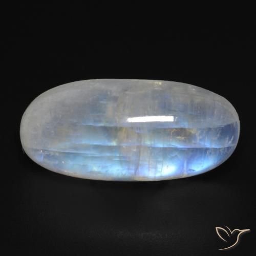 12.42ct 天然 蓝白色 彩虹月长石, 椭圆形, 透明