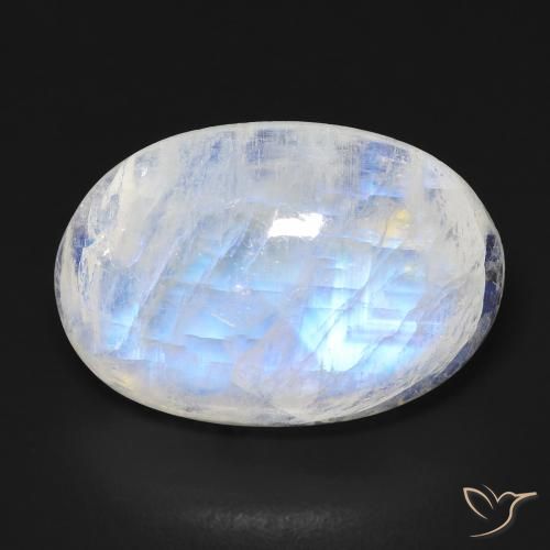 14.30ct 天然 蓝白色 彩虹月长石, 椭圆形, 透明