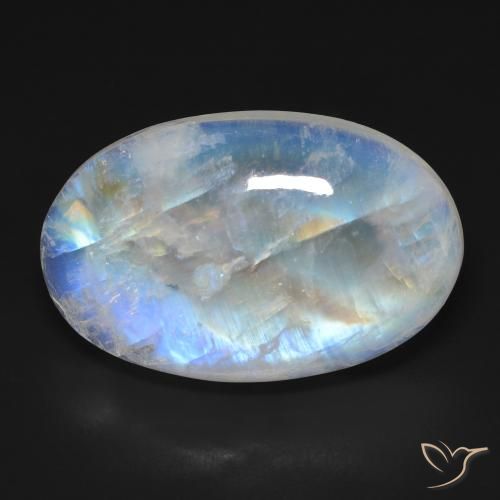 23.30ct 天然 蓝白色 彩虹月长石, 椭圆形, 不透明