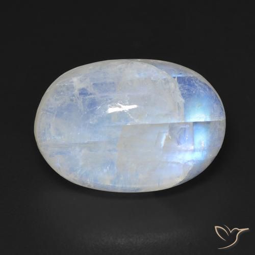 10.75ct 天然 蓝白色 彩虹月长石, 椭圆形, 透明