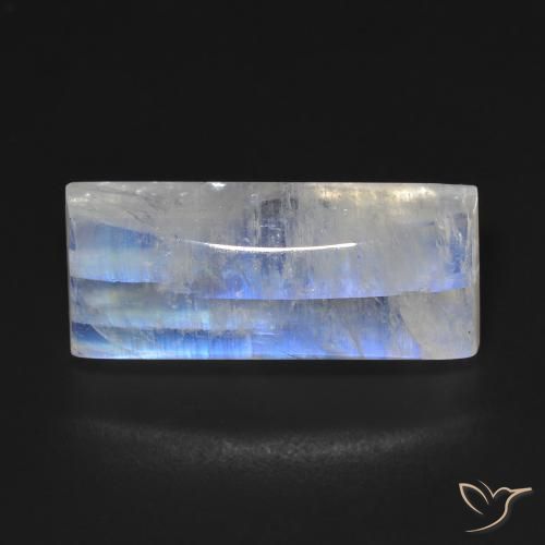 14.85ct 天然 蓝白色 彩虹月长石, 狭长方形, 透明