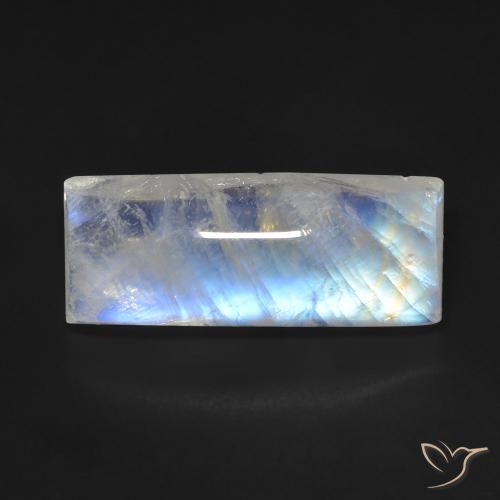 11.09ct 天然 蓝白色 彩虹月长石, 狭长方形, 透明