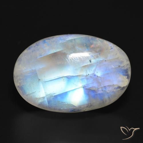 19.90ct 天然 蓝白色 彩虹月长石, 椭圆形, 半透明