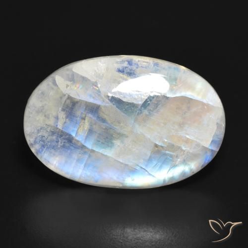 19.59ct 天然 蓝白色 彩虹月长石, 椭圆形, 半透明