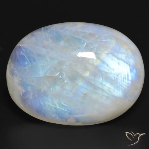 30.84ct 天然 蓝白色 彩虹月长石, 椭圆形, 半透明