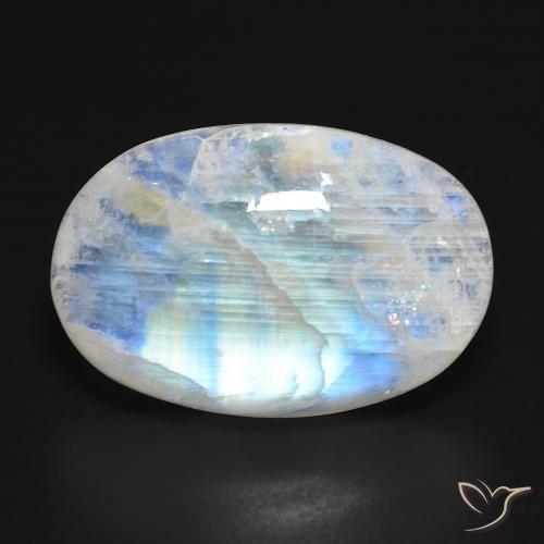 21.64ct 天然 蓝白色 彩虹月长石, 椭圆形, 半透明