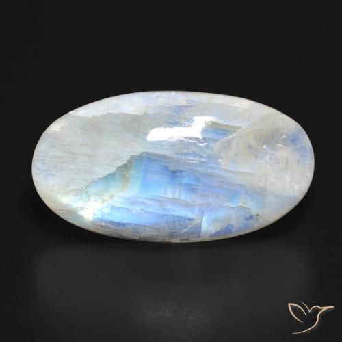 25.60ct 天然 蓝白色 彩虹月长石, 椭圆形, 半透明